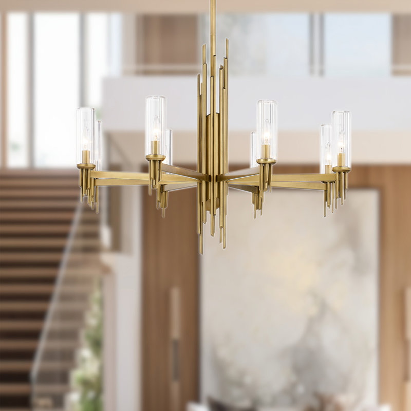 Torres 8 - Light Chandelier, Polished Nickel/Clear Ribbed