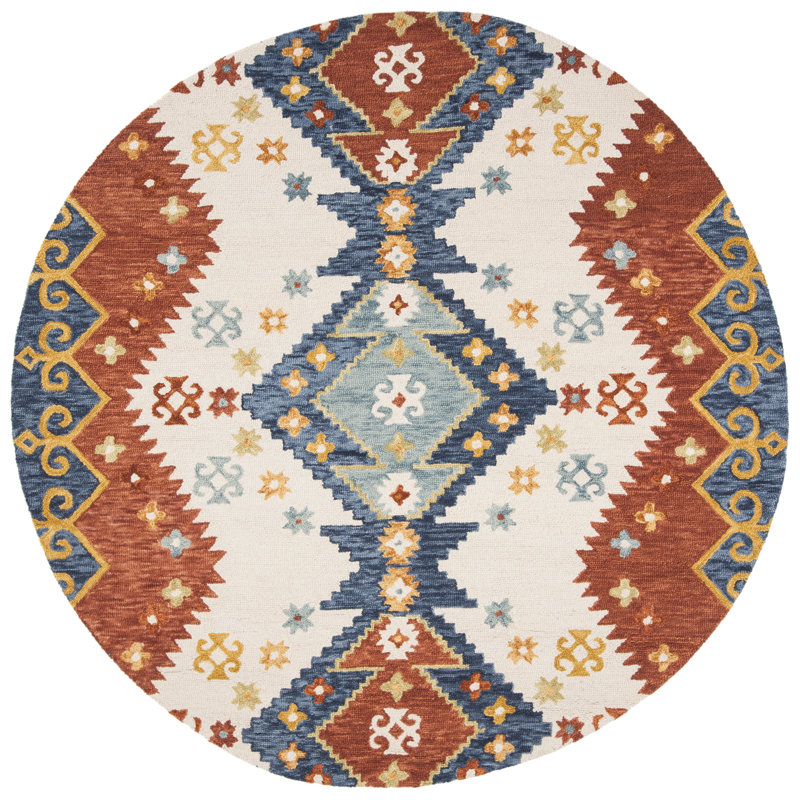 Tapis bleu / ivoire en laine touffeté à la main Deyoung, Rond 7 pi