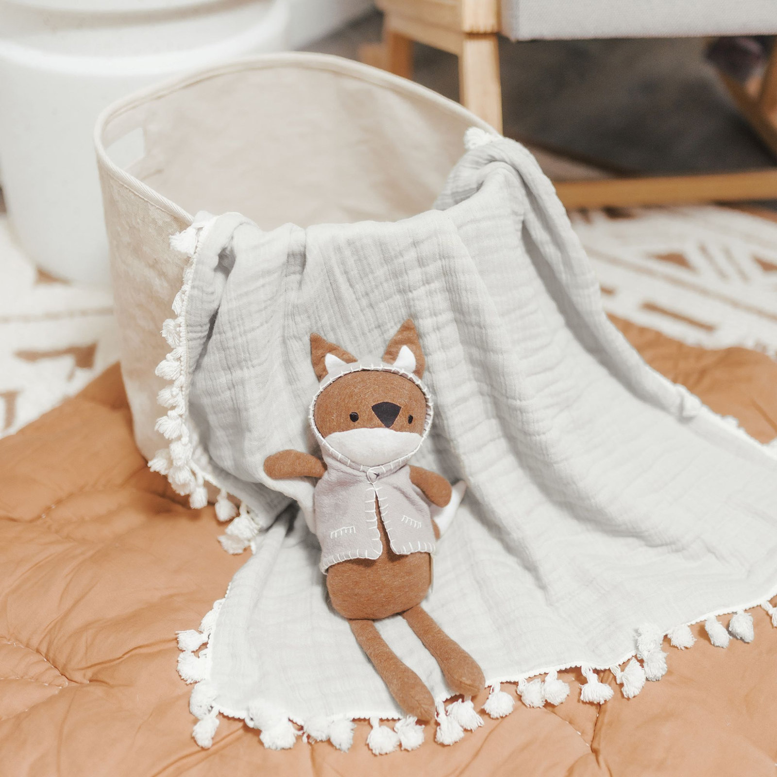 6-Layer Cotton Muslin Baby Blanket, Gray