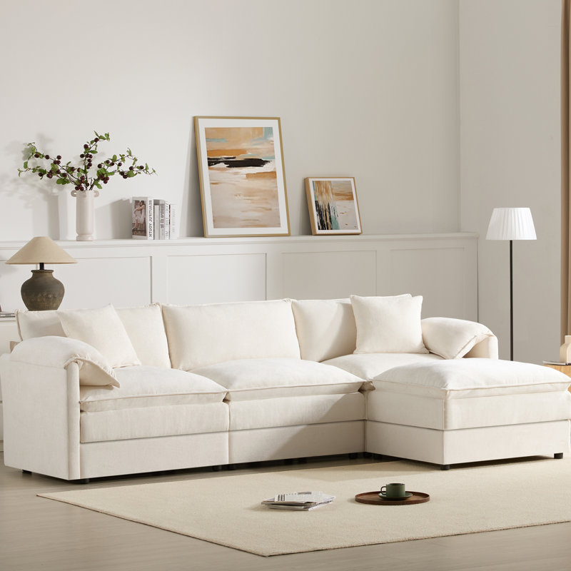 Canapé modulaire luxueux en chenille avec plusieurs conforts pour le salon, Crème