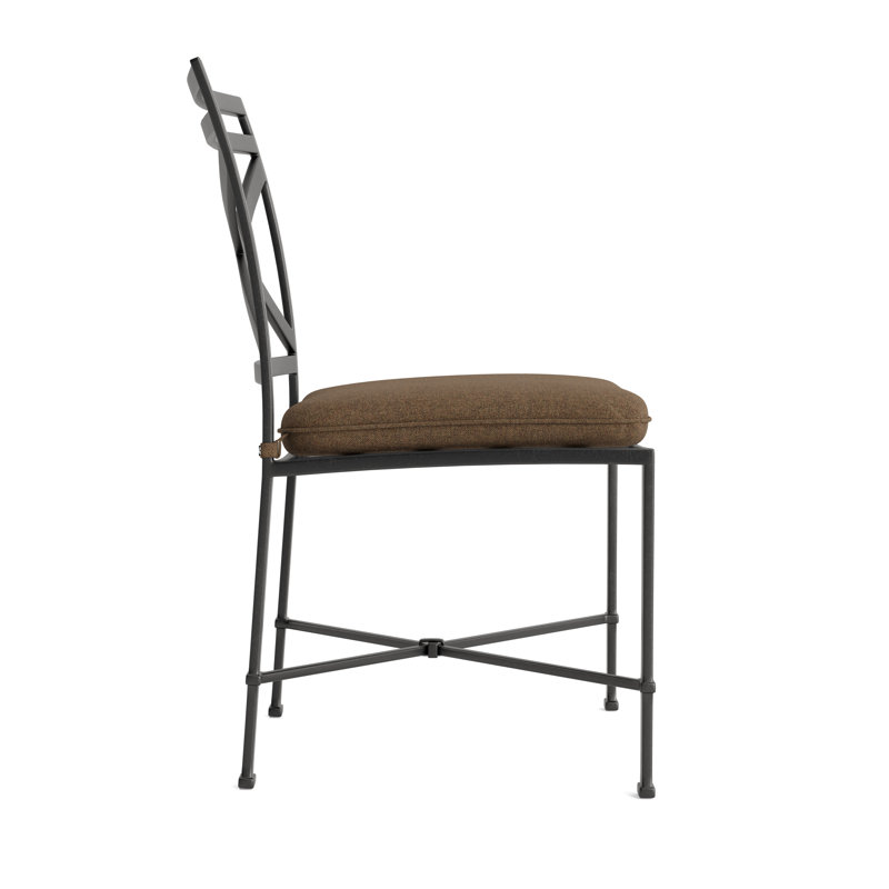 Venetian Outdoor Dining Side Chair, Fusion Moccasian, Textured Pewter, Brown