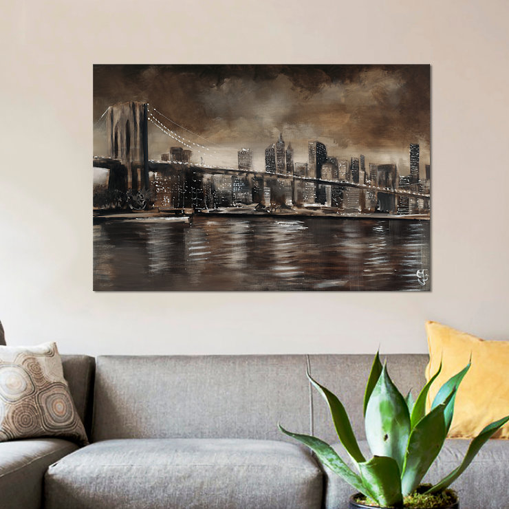NY NY Brooklyn Bridge, impression sur toile, H 26 po x l 40 po x p 1,5 po, Toile tendue, Pas de tapis