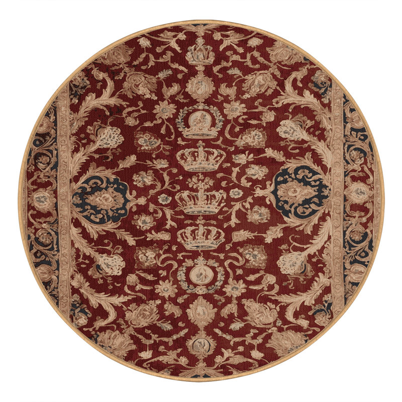 Tapis brun français lavable à la machine, Rond 3 pi