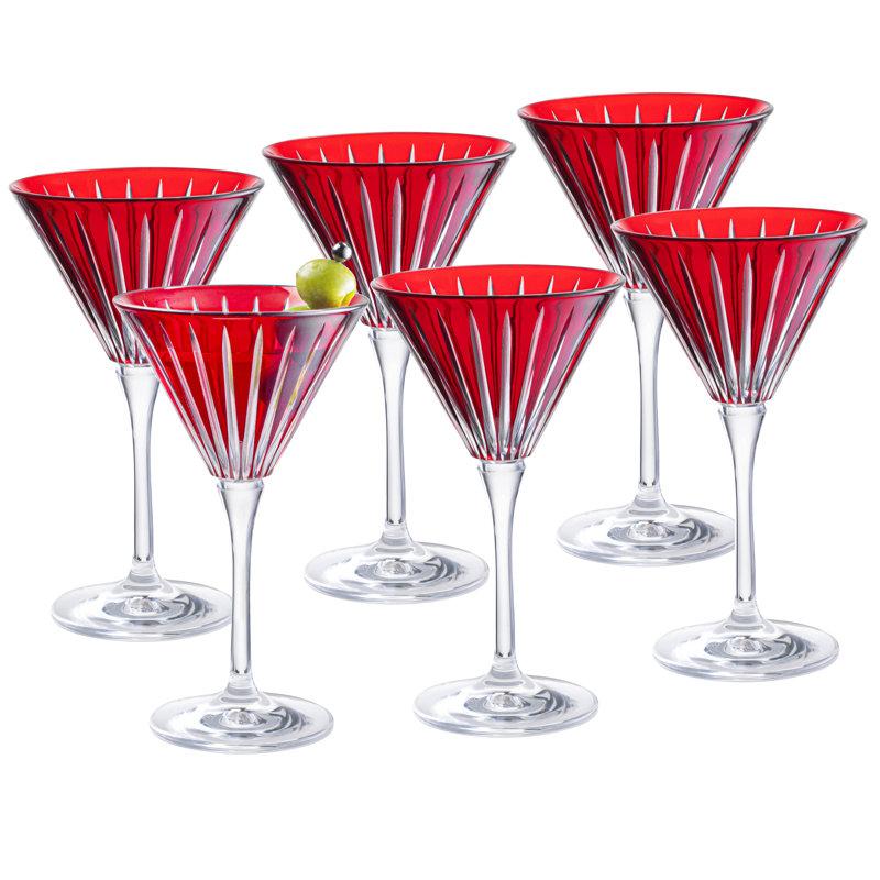 Ruby Red Crystal Stemmed Martini Cocktail Glass Set
