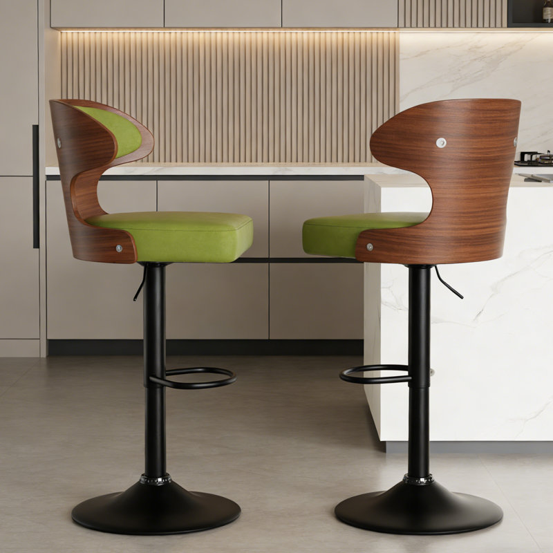Tabouret de bar pivotant réglable - dossier en bois massif et siège en cuir synthétique - utilisation moderne dans la cuisine / le bar
