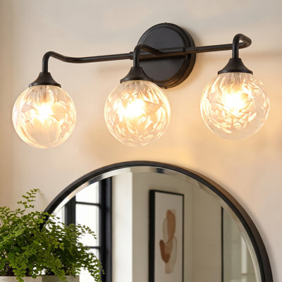 Luminaire de salle de bain 3 lumières à intensité variable moderne avec abat-jour en verre soufflé à la main