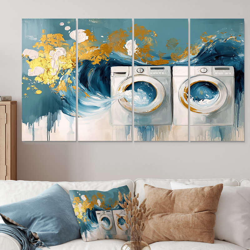 «Blue Impressionist Soap Suds Modern Laundry II», H 32 po x l 64 po