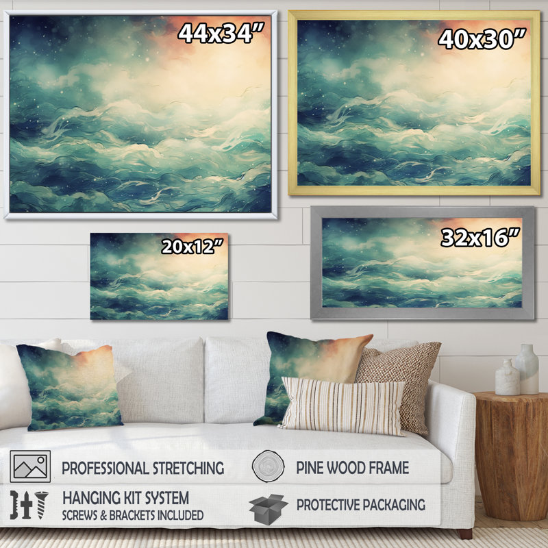 " Sunset Over The Wild Ocean Waves ", 12" H x 20 " W x 1" D, Silver Single Picture Frame