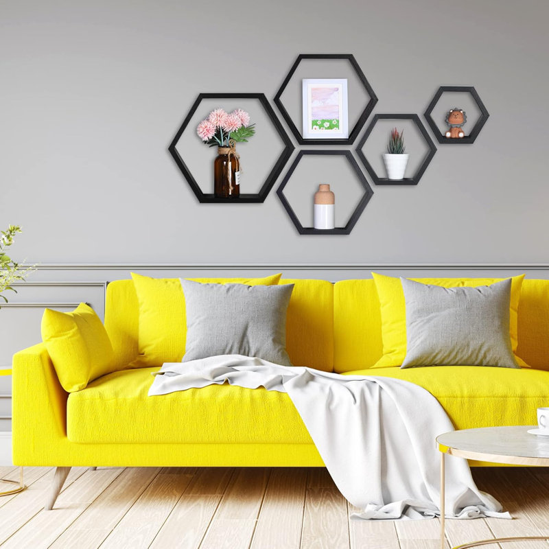 Ensemble de 5 tablettes flottantes Hexagon, Noir