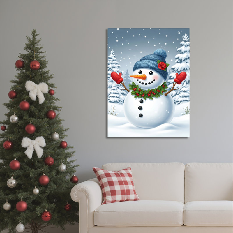 «Snowman Winter Scene», art mural sur toile, H 36 po x l 24 po