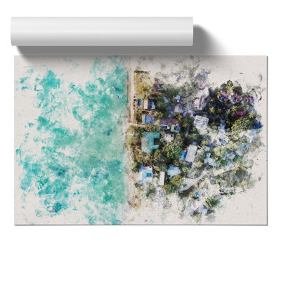 View Above Mauritius Watercolour - Frameless Print