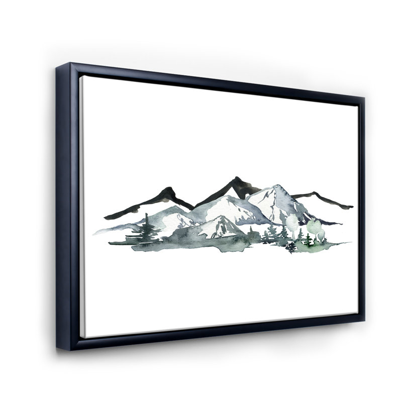 «Minimalistic Winter Mountains and Fir Forest I - Floater Frame», art textuel sur toile, Toile avec cadre noir