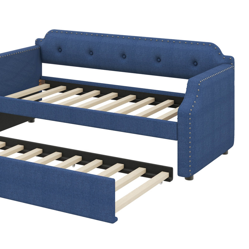 Twin Fabric-Covered Daybed With Pull-Out Trundle, Blue