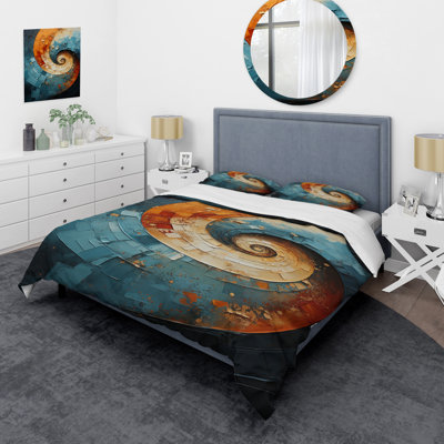 Ensemble de housse de couette à spirales abstraites orange et bleu sarcelle - Polyester microfibre
