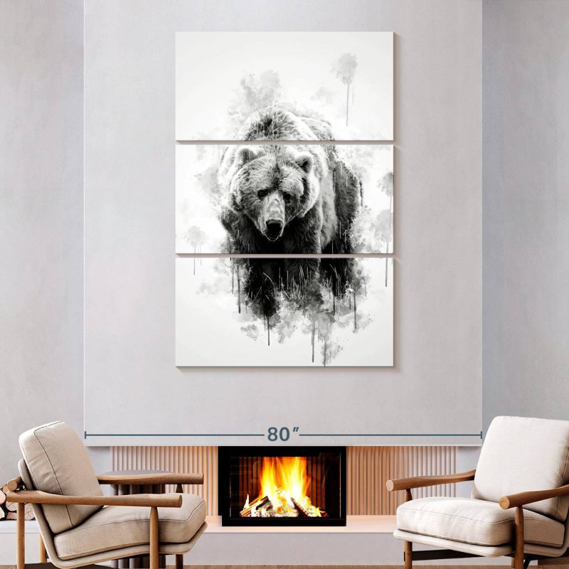 Brampt Brown Bear Black And White, 74" H x 48" W