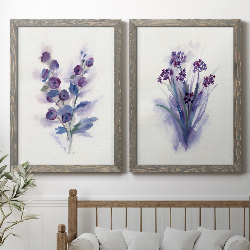 «Pretty in Purple I», ensemble de 2 reproductions d'art, H 37,5 po x l 55 po x P 1,5 po, Toile avec cadre gris, Pas de tapis