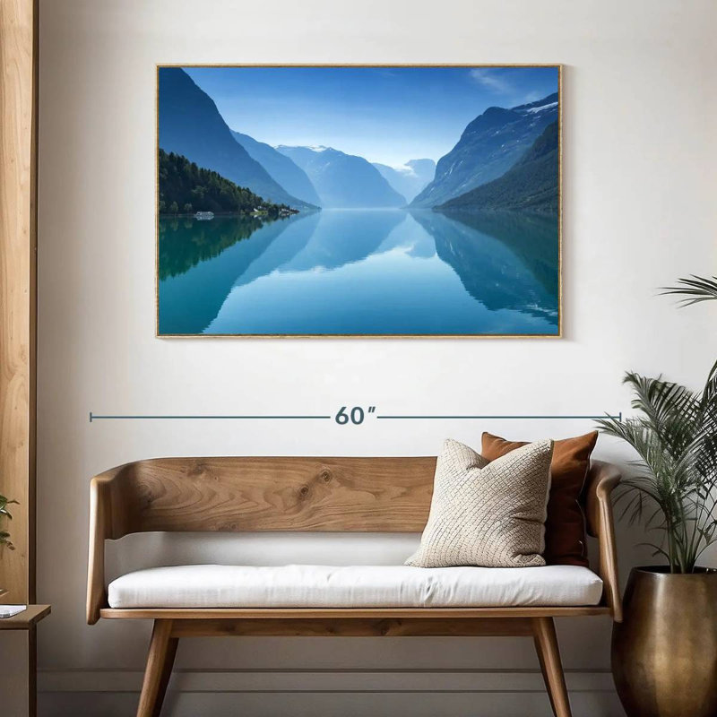 Vue du lac Lovatnet, Cadre flottant en bois naturel, 46 po x 31 po