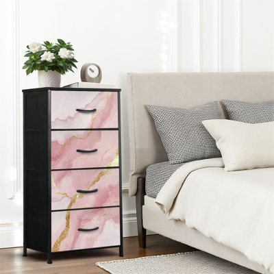 4 Drawer Dresser for Bedroom, Narrow Chest of Drawers, Wooden Top and Study Iron Frame 18"x37.5"-(WxH)