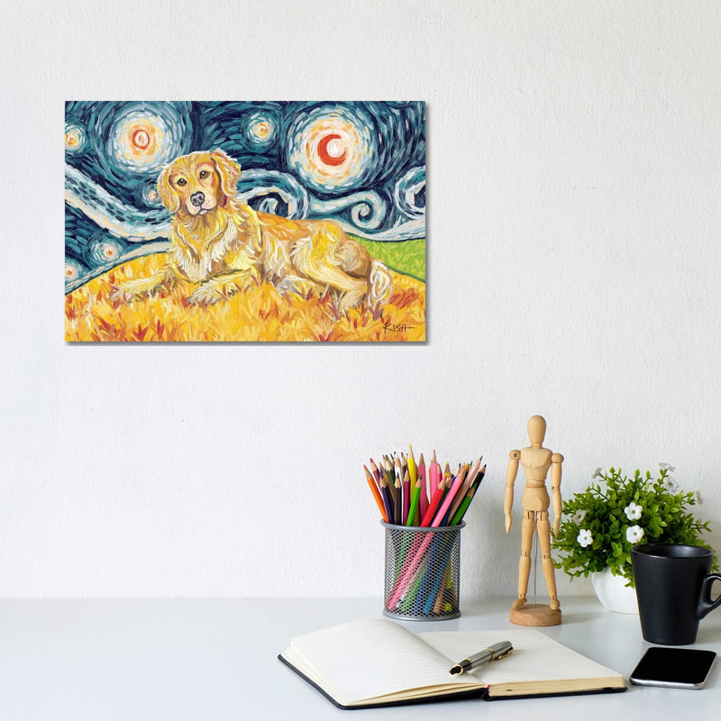 Golden Retriever On A Starry Night by Gretchen Kish Serrano - No Frame Gallery-Wrapped Canvas Giclée on Canvas
