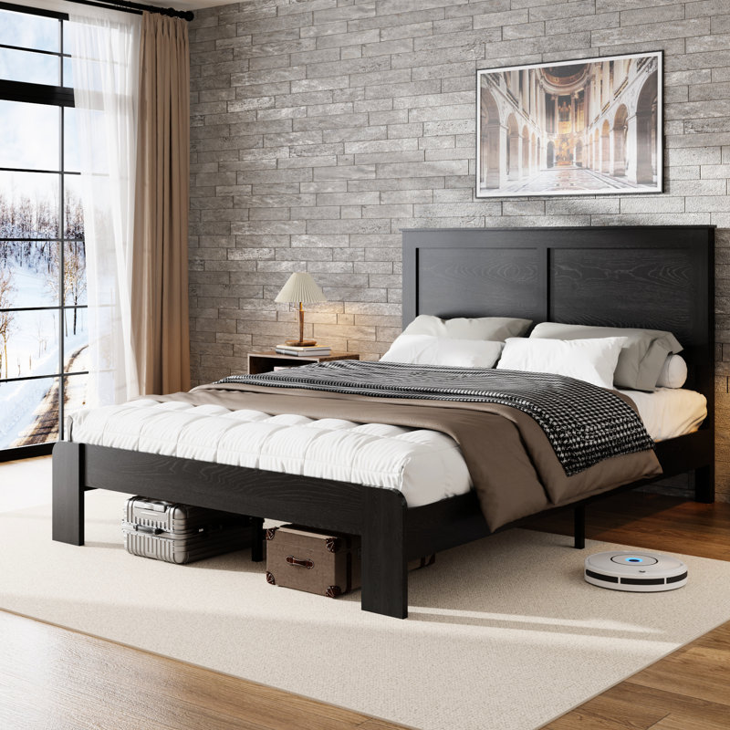 Structure de lit plateforme très grand, fabrication en bois, bruit, pas de sommier tapissier, assemblage rapide et facile, beaucoup de rangement sous le comptoir, noir foncé, plateforme en métal de style industriel pour meubles de chambre à coucher, nécessaire,