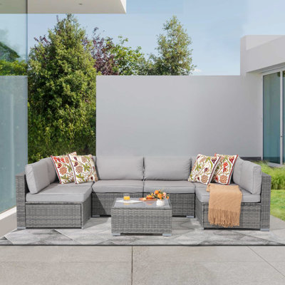Algarin Wicker 6 - Person Modular Patio Conversation Sets with Cushions
