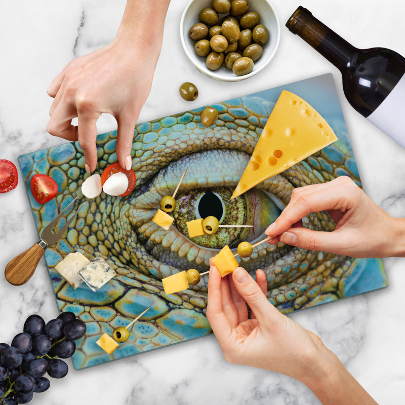 Ambesonne Colourful Cutting Board Large Size Tropic Reptiles Iguana Multicolor
