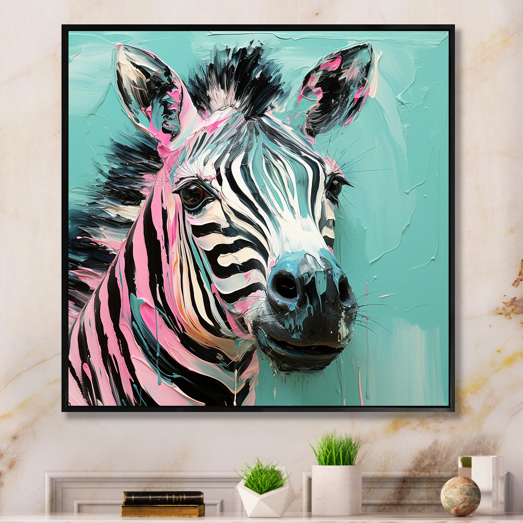Dakota Fields Pink And Green Boho Zebra II Zebra Animal Wall Art