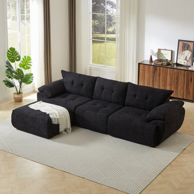 115'' Large Modern 3-Seater Sofa,Chenille Sofa,Upholstered Backrest,Curved Horn Backrest,Living Room, Bedroom, Apartment, Office,