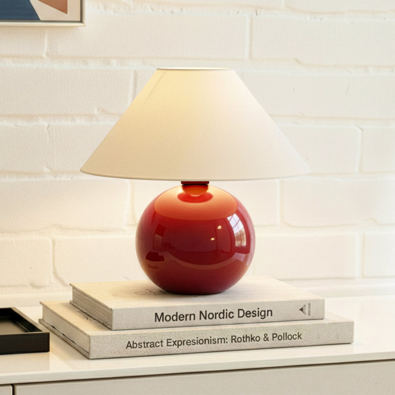 Fiona 11" LED Table Lamp With Round Ceramic Red Base, Red