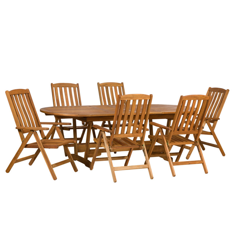 Edinburgh 6 - Person Acacia Solid Wood Patio Dining Set Umbrella Hole Included Oval Table