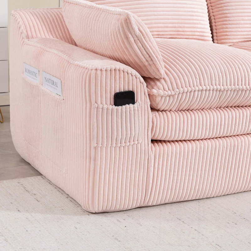 Canapé modulaire en L compressé en tissu velours côtelé, sans assemblage, Rose