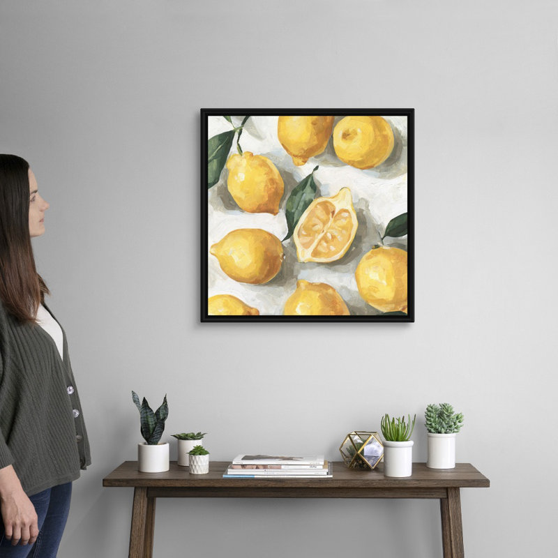 «Fresh Lemons I» par Emma Caroline - reproduction d'art sur toile, H 26 po x l 26 po x P 1,75 po, Cadre flottant noir