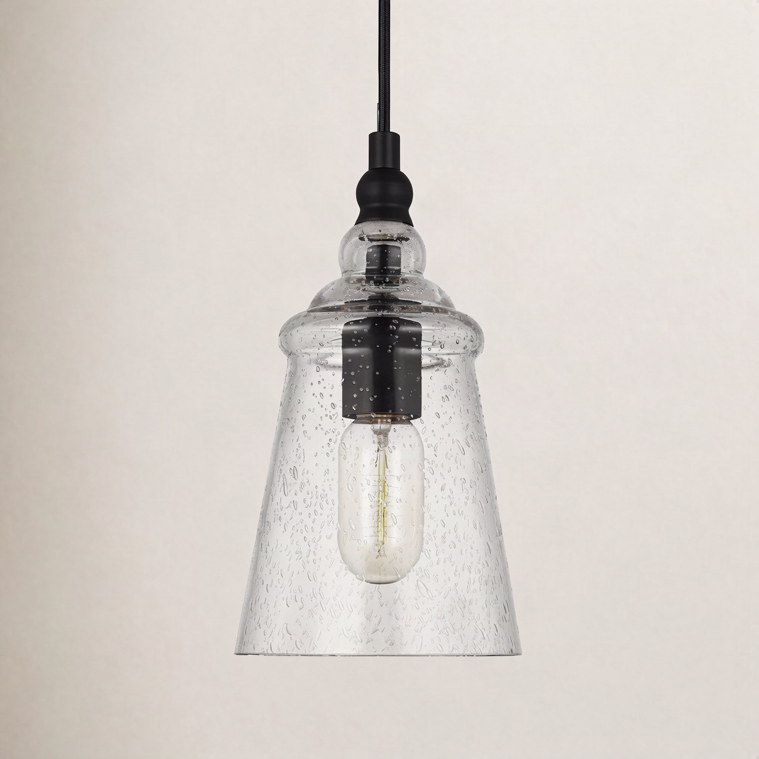 Levine Single Light Glass Steel Dimmable Pendant, Midnight Black
