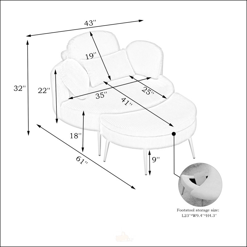 Fauteuil confortable simple 61 pouces, Jaune