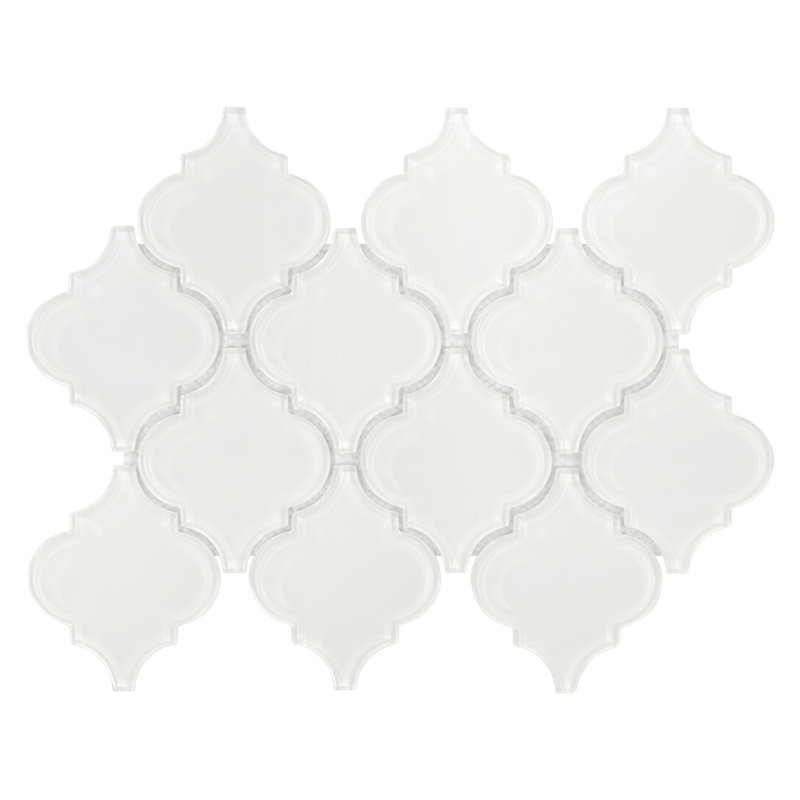 12" x 9" Arabesque Lantern Glass Wall Mosaic Tile, White