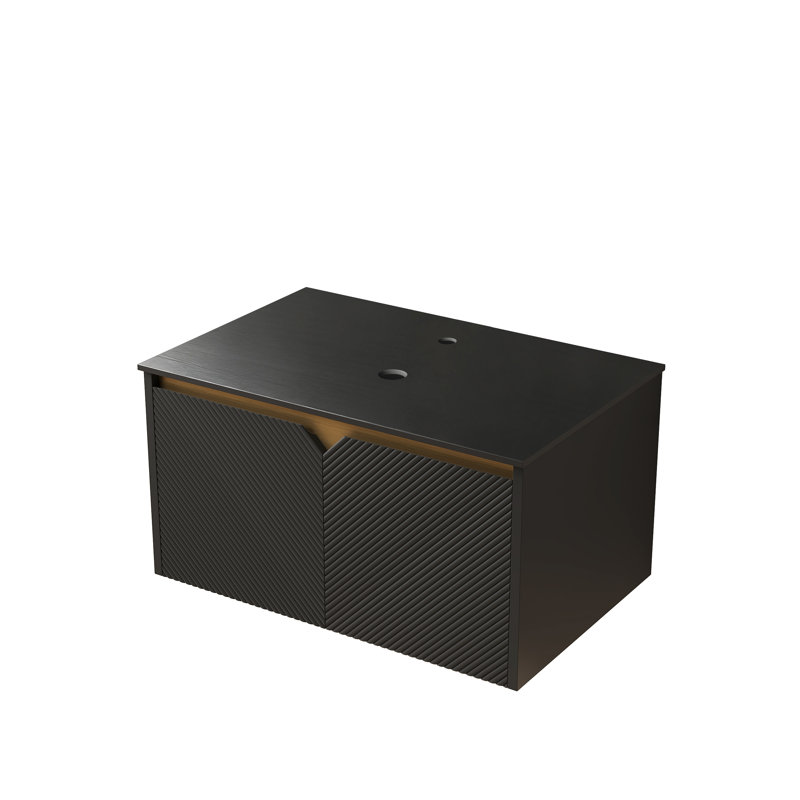 Armoire murale en contreplaqué noir 30 po et comptoir en pierre frittée noire RUBEN, 30", Noir