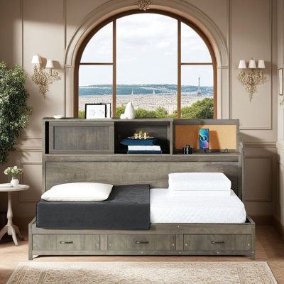 ??Full Size Wooden Daybed - 3 Drawers, USB Ports, Pushable Shelf, 350lb Capacity?