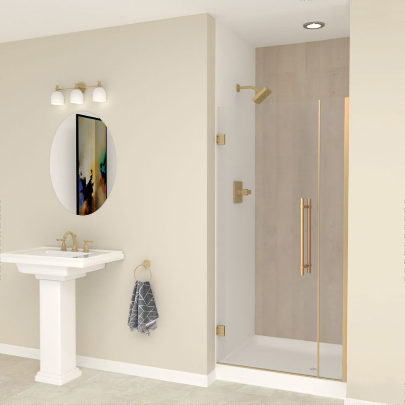 Porte de douche à charnière avec verre transparent l 33,5 po x H 76 po Transolide Elizabeth, Bronze