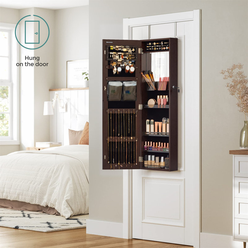 Armoire à bijoux murale classique avec miroir intégré - rangement spacieux, design polyvalent - P 3,8 po x l 14,8 po x H 42,5 po