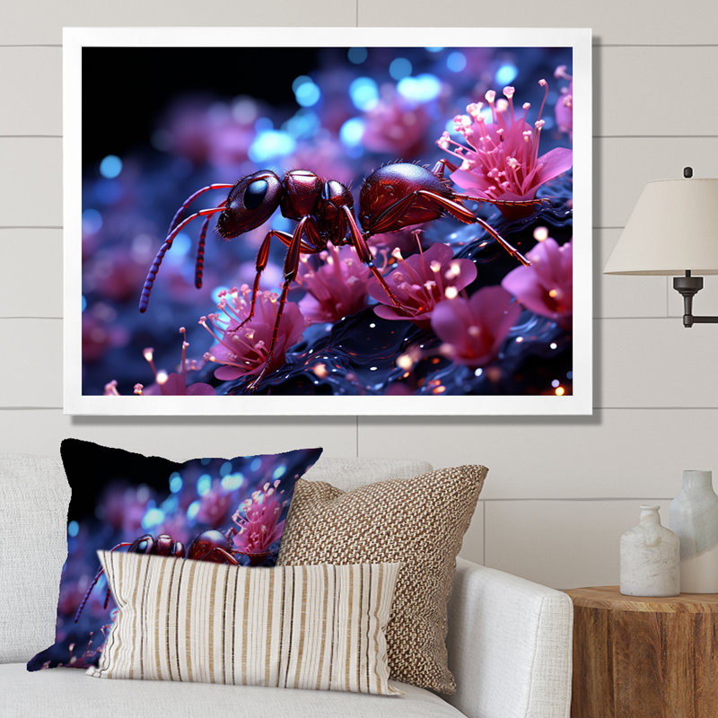 Celestial Antic Cosmic Purple Ant sur toile, Cadre simple blanc, H 24 po x l 32 po x P 1 po