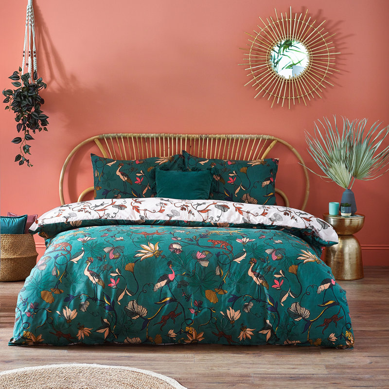 Wildlings Cotton Blend Floral Duvet Cover Set with Pillowcases, Sienna, Double - 2 Standard Pillowcases