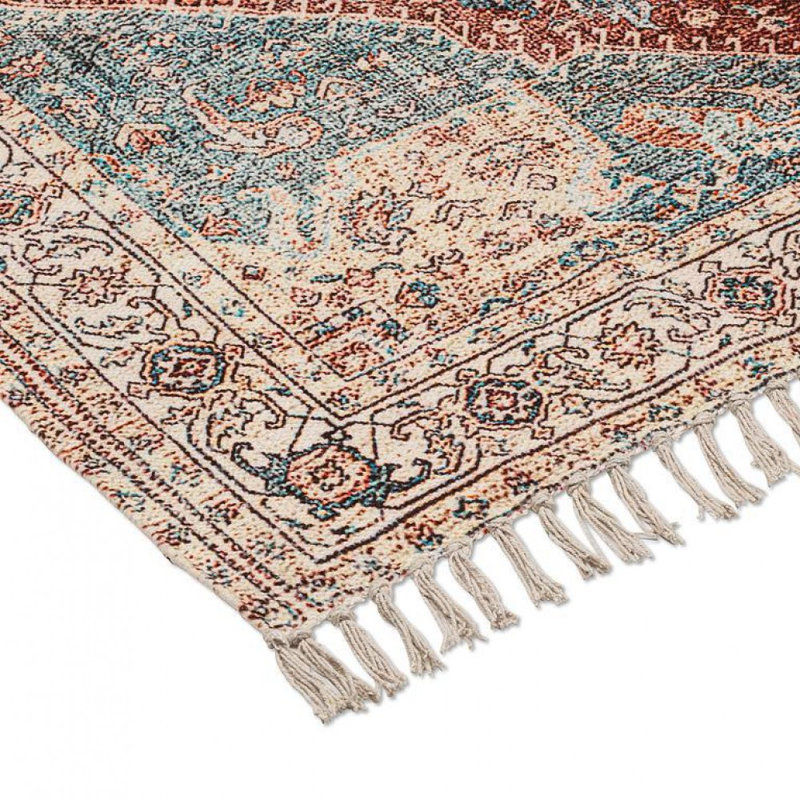 Burgundy And Blue Printed Pattern Rug