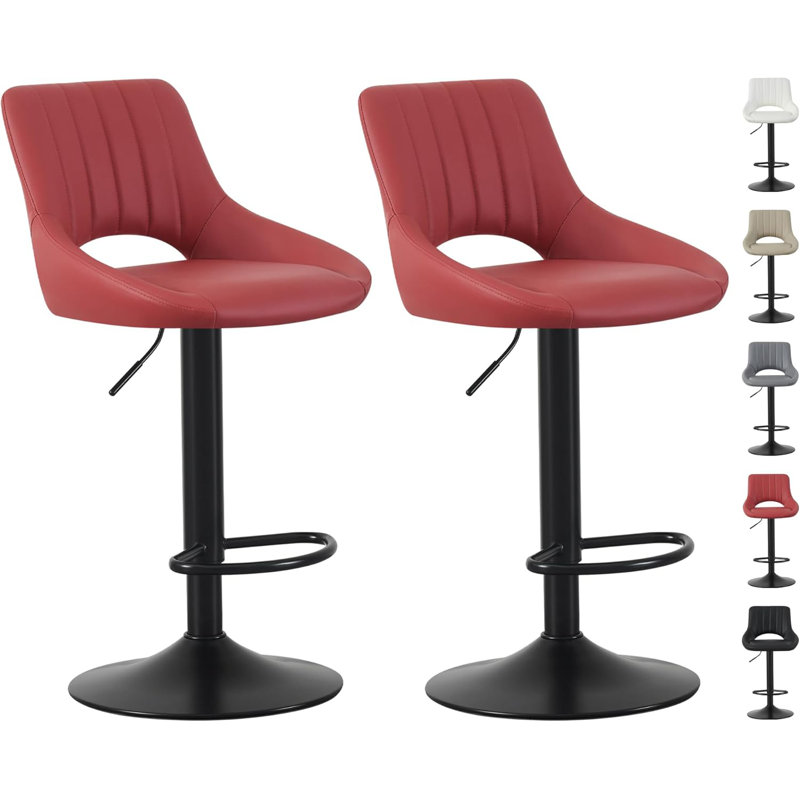 Swivel Upholstered Adjustable Height Counter Stool with Metal Frame, Red