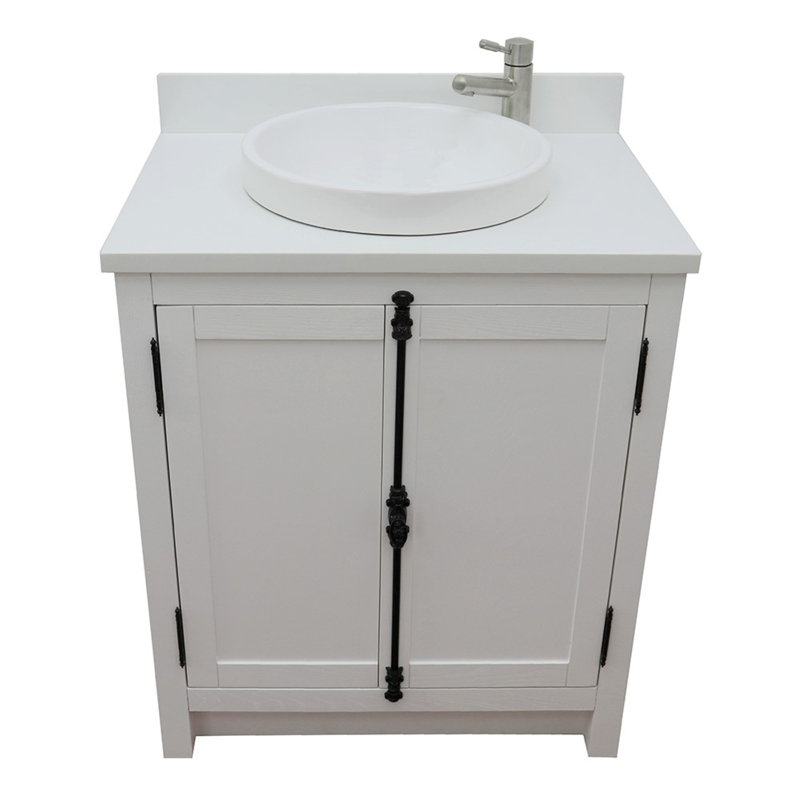 Ziemer 31'' Single Bathroom Vanity with Top, Glacier Ash, White Quartz