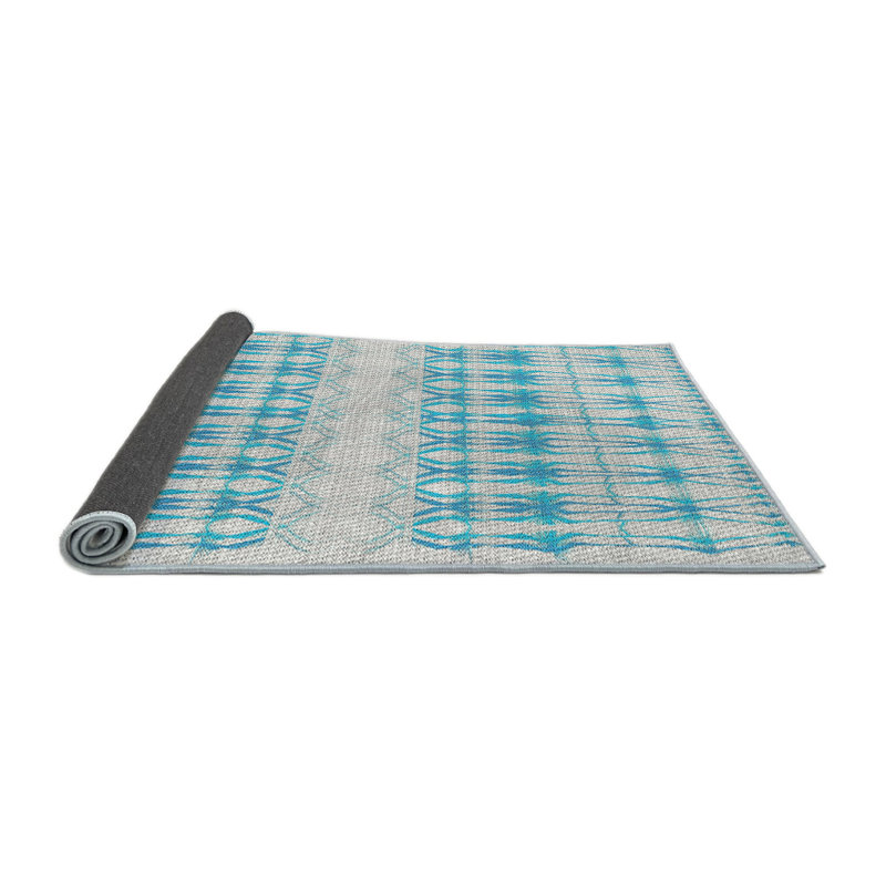 Tapis turquoise/gris à motifs, Rond 4 pi