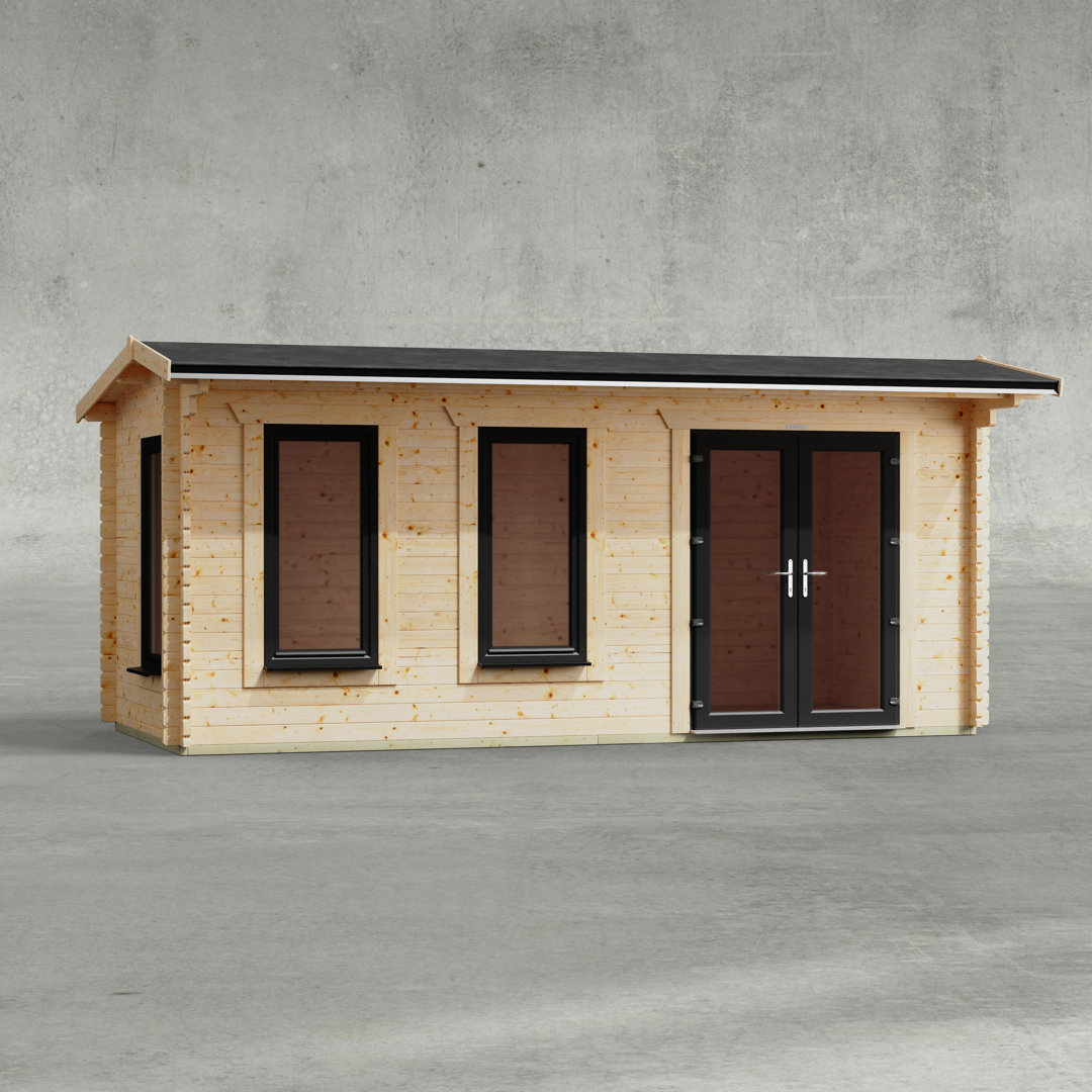 Powersheds 18 x 8ft Apex Log Cabin, Doors to the Right - 44mm