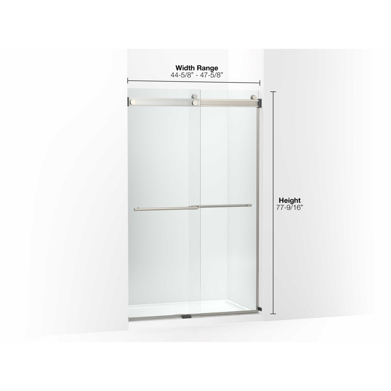 Levity Plus Less Sliding Shower Door, 77-9/16 In. H X 44-5/8 - 47-5/8 In. W, With 5/16 In.-Thick Crystal Clear Glass, Silver