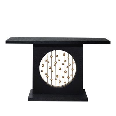 Modern Black Console Table With Gold Accent, Decorative Entryway Table,56In Wood Console Table, Narrow Sofa Table For Entrance, Living Room, Hallway