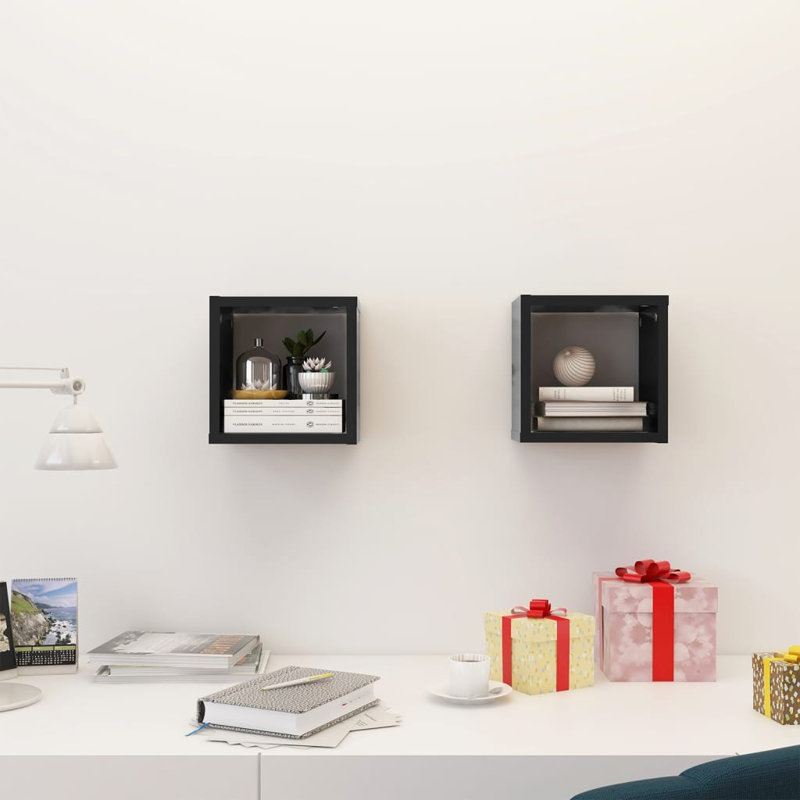 Glenetta 2 Piece Square Cube Shelf, Oak, 30cm H x 30cm W x 15cm D