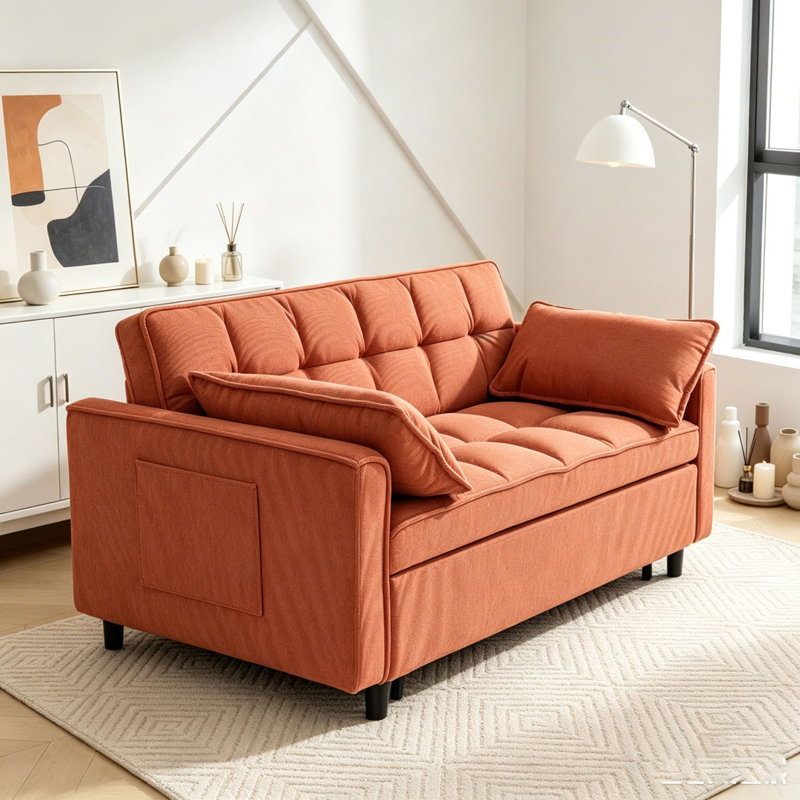Canapé-lit modulaire 54,30 po Corduroy, Orange